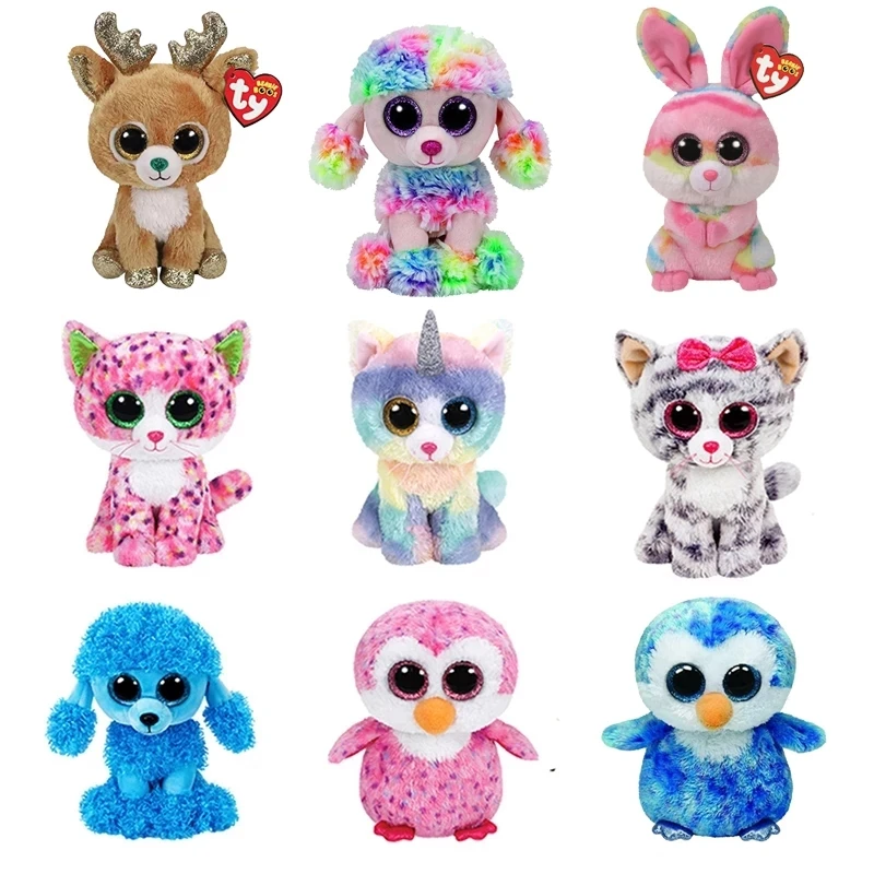 

Ty Beanie Boos Big Eyed Soft Stuffed Animal Plush Dolls Unicorn Cat Heather Gray Cat Kiki Girls Birthday Christmas Gift Toy 15CM