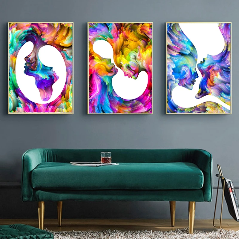 Поцелуй красочный Портрет женщины абстрактный плакат настенный принт