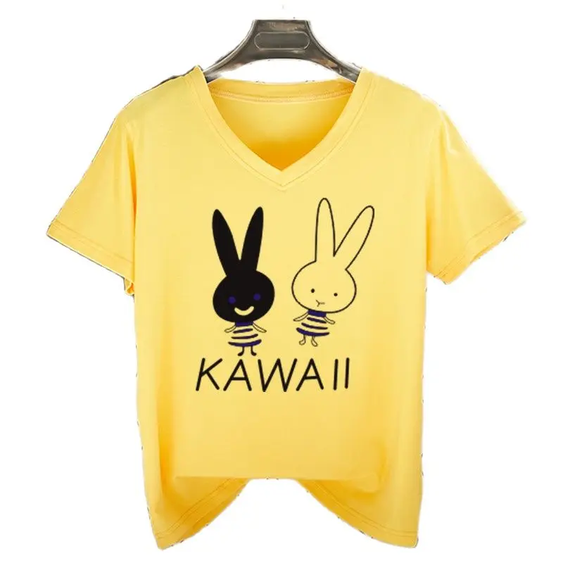 

Summer V-Neck T-shirt Women Print Casual Loose Short Sleeve Fashion New Plus Size Tee Shirt Femme Sexy T-shirts Woman Top