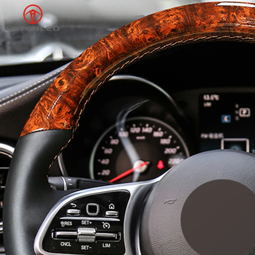 LQTENLEO черная натуральная кожа под дерево автомобильный чехол на руль для Mercedes Benz A