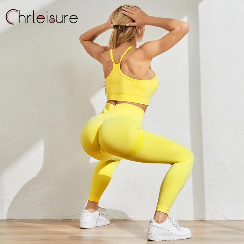 CHRLEISURE бесшовные тренажерный зал 3 предмета Комплект Для женщин Фитнес спортивные