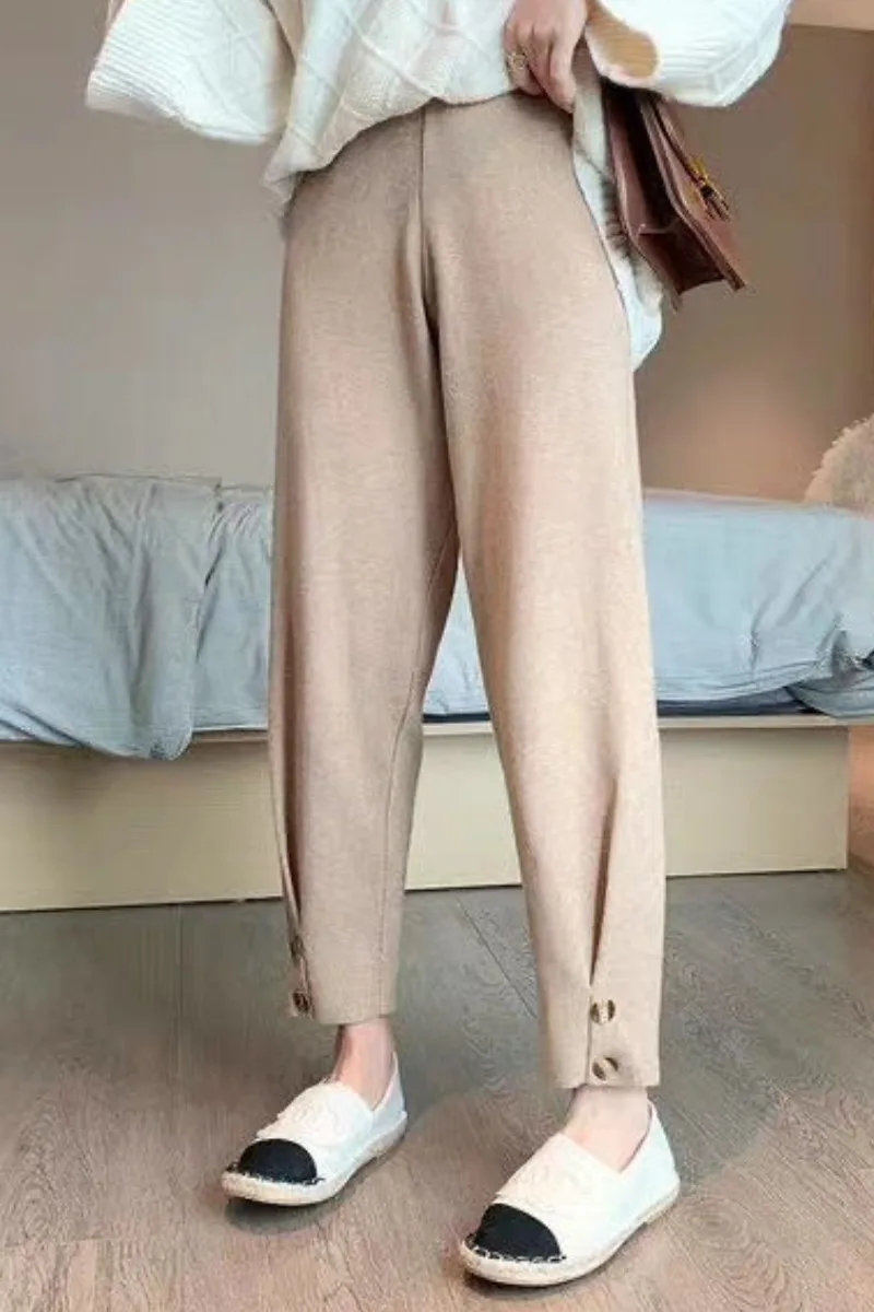 

Spring High Waist Harem Pants Casual Black Trousers Women Vintage Casual Knit Office Pants Female