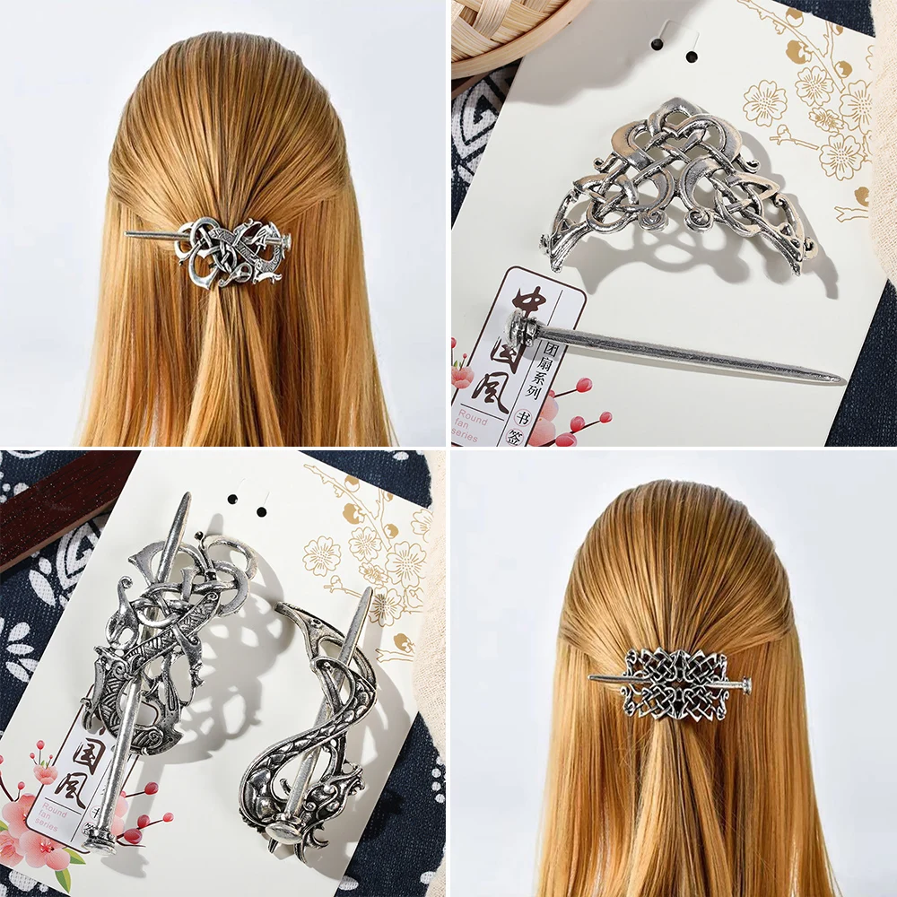 best headbands for women New Vintage Silver Celtic Metal Hairpins Knot Hair Slide Viking Hair Clips Hair Barrette Hair Stick Women Girls Hair Accessories Hairclip