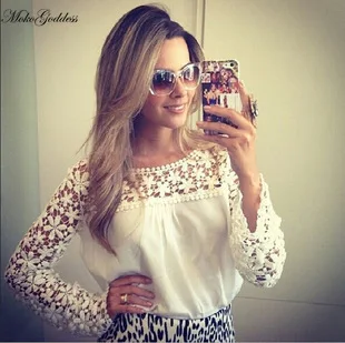 

Женская кружевная блузка Moko размера плюс 5xl, элегантная повседневная шифоновая блузка с принтом, 2019