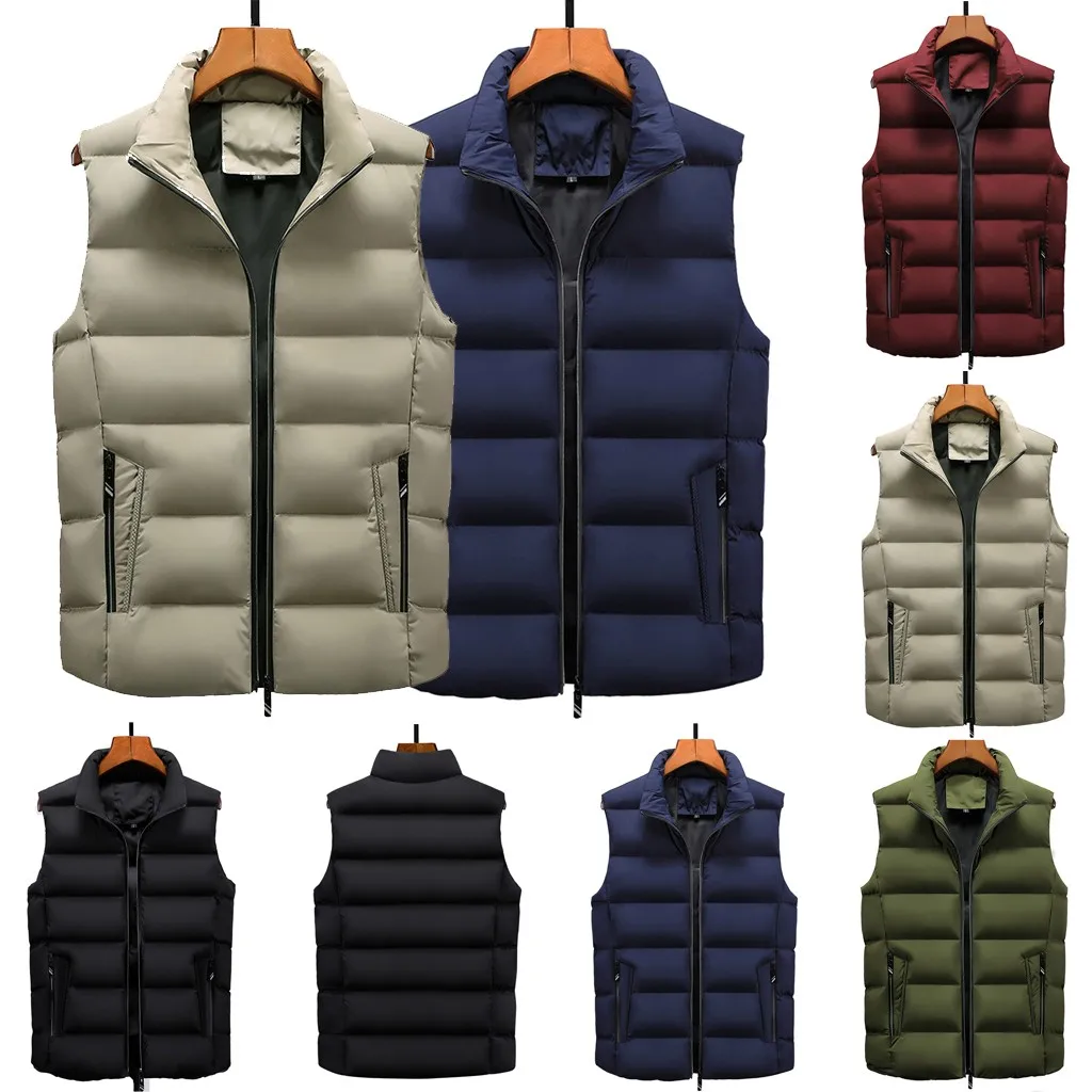 Мужской утепленный жилет на молнии повседневный без рукавов с хлопковой
