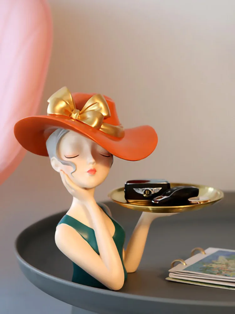 

NordicDecoration Cartoon Tray Girl Figurine Children'sRoom Resin Sculpture Ornaments Modern Living Room Home Decor Crafts Statue
