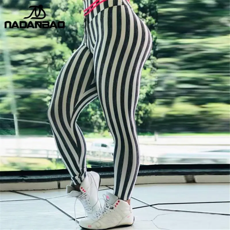 Женские леггинсы в полоску NADANBAO спортивные эластичные с высокой талией для
