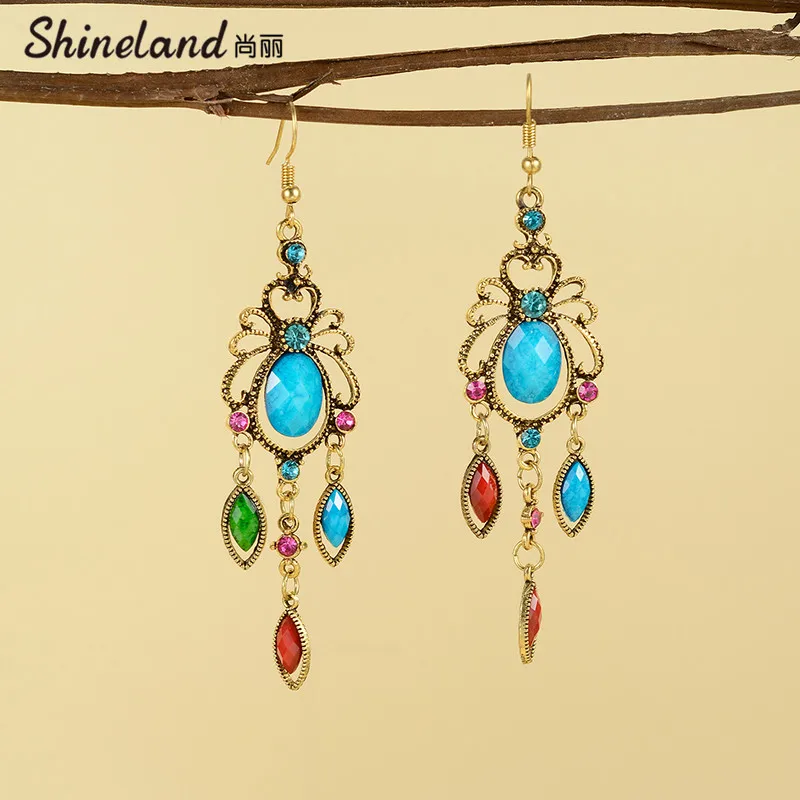 

Shineland Vintage Indian Ethnic Bijoux Colorful Beads Drop Dangle Earrings For Women Tribe Bohemia Jewelry Tassel Oorbellen