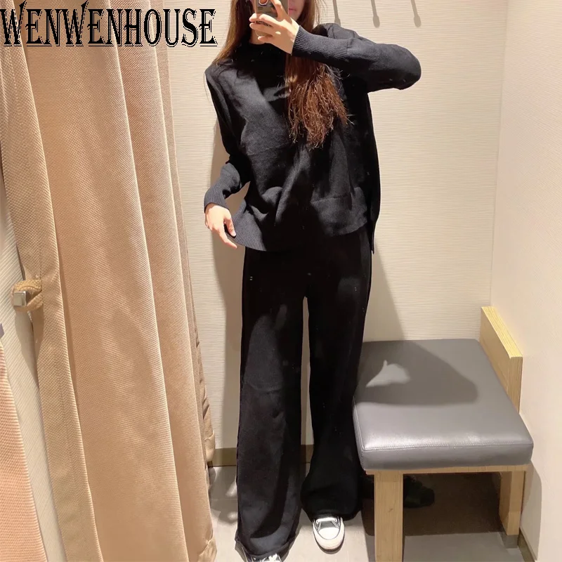 Женский свободный трикотажный свитер повседневный однотонный пуловер с круглым