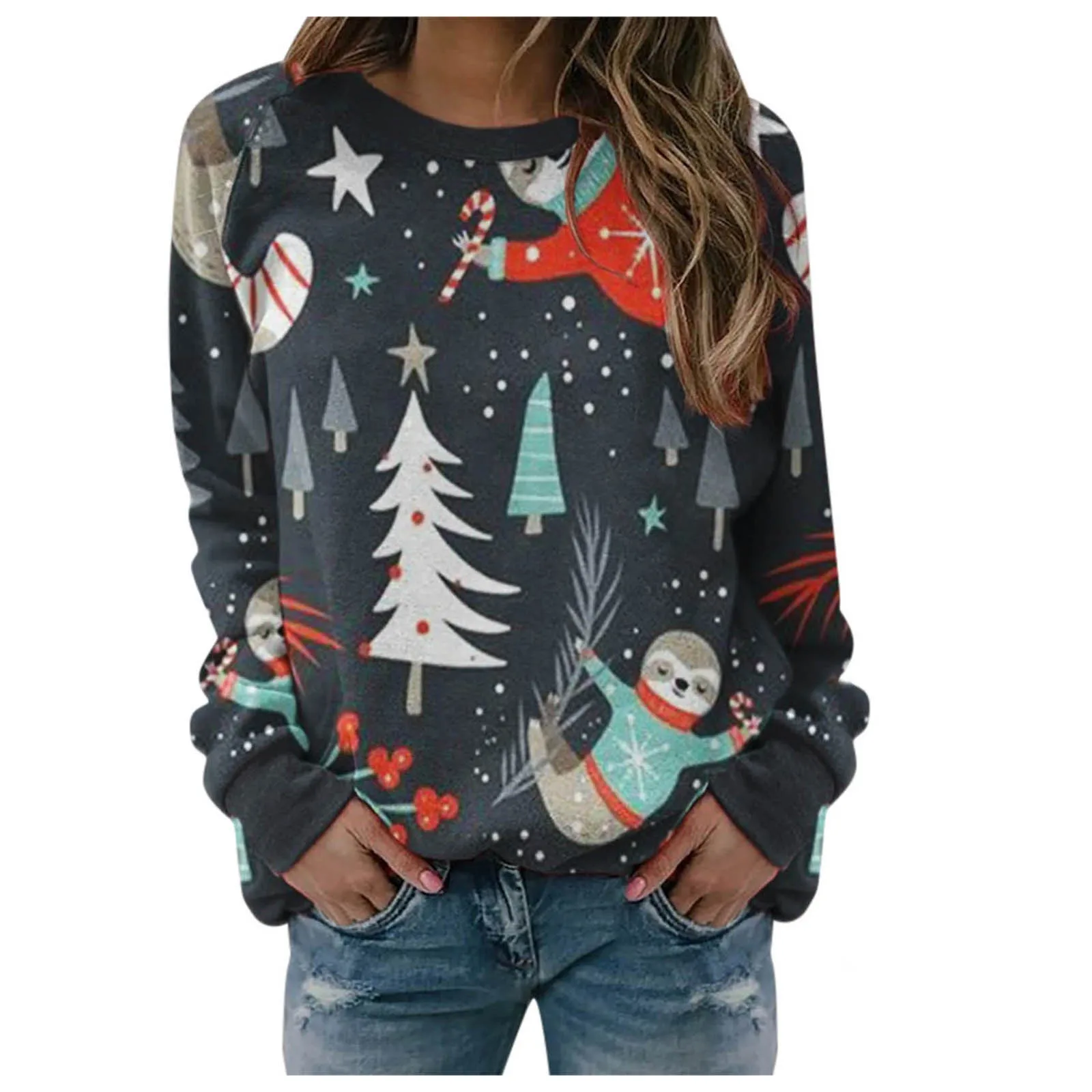 Женский свитшот с длинным рукавом и круглым вырезом принтом карты мира | Женская