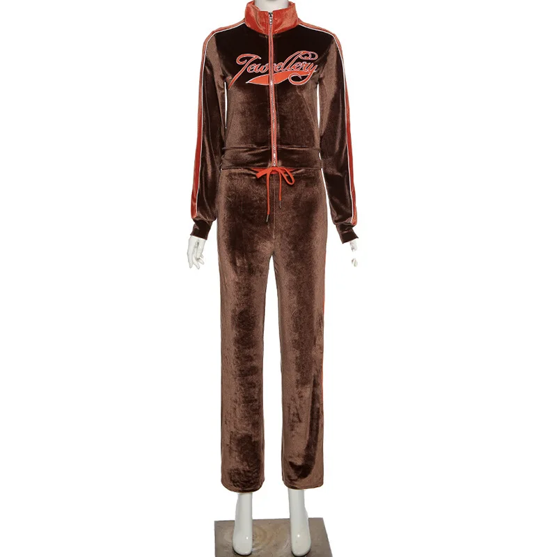 

Winter Sportswear for women Letter Tops Coat Pants 2 Two Pieces Sets Striped Stitching Comfortable Activitywear Suits 2020