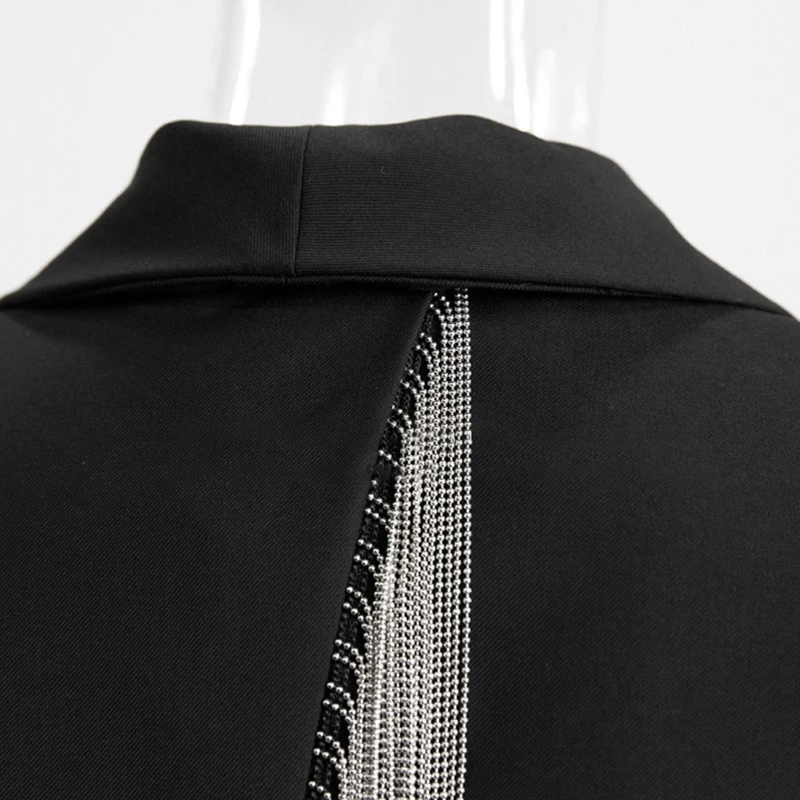 Heavy Chains Tassel Coats Female Long Sleeve Single Button Backless Irregular Overcoat 2019 Spring | Мужская одежда