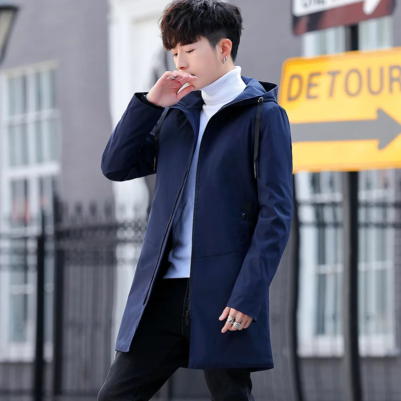 

coats Winter hooded male new big yards long jia mian mian take a undertakes to pure color handsome leisure coat