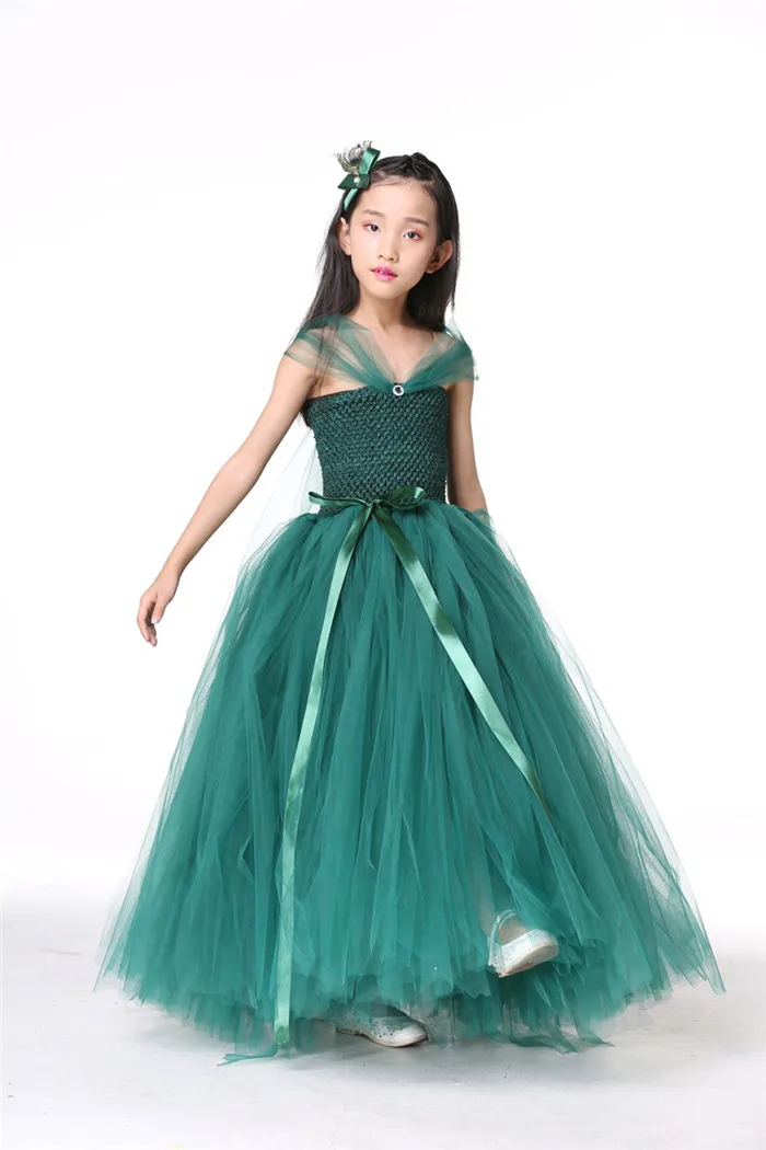 Новый стиль нарядное платье зеленого цвета с эльфами для девочек бирюзовые