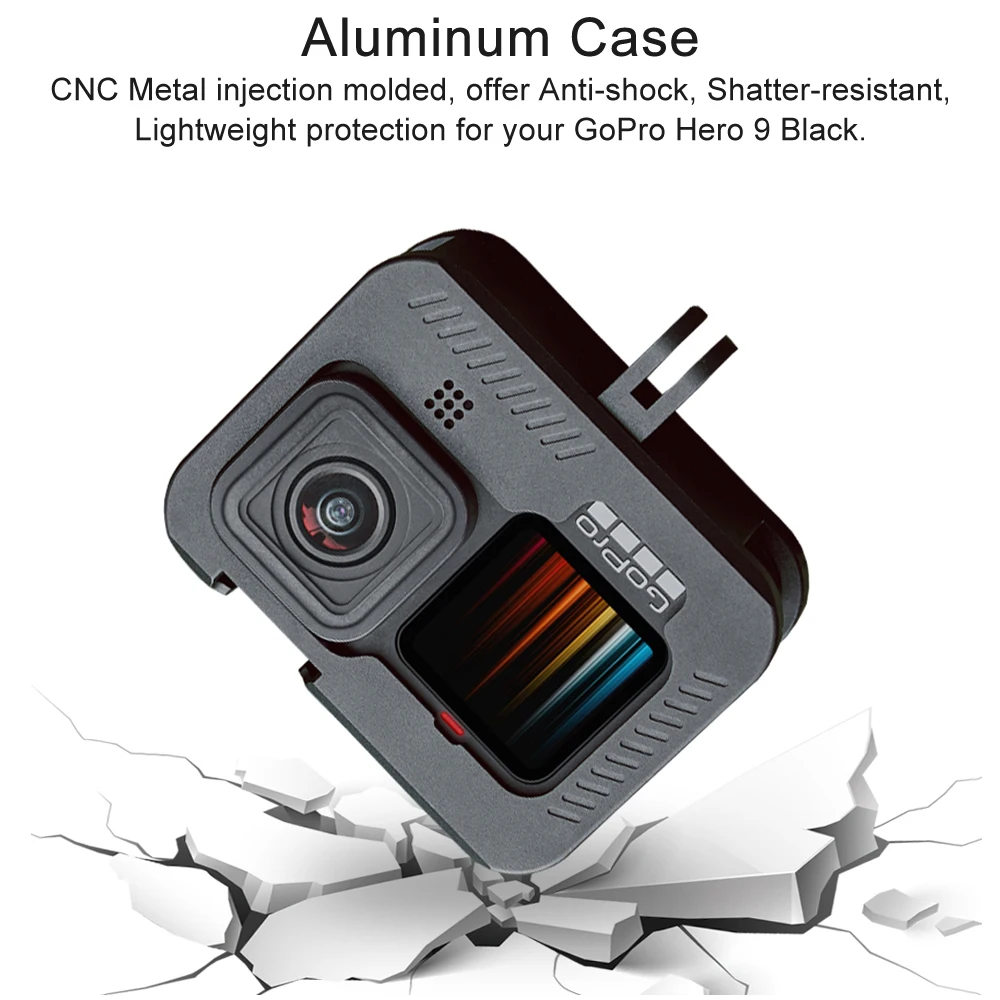 Алюминиевый чехол для GoPro Hero 10 9 Черный Защитный металлический брелка крепление