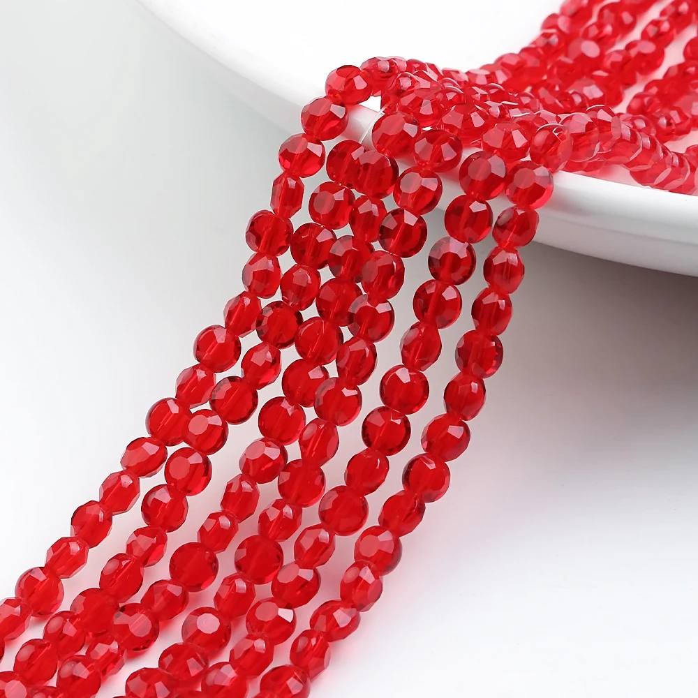 Прозрачные цветные чешские стеклянные плоские бусины красные 6 мм Кристальные