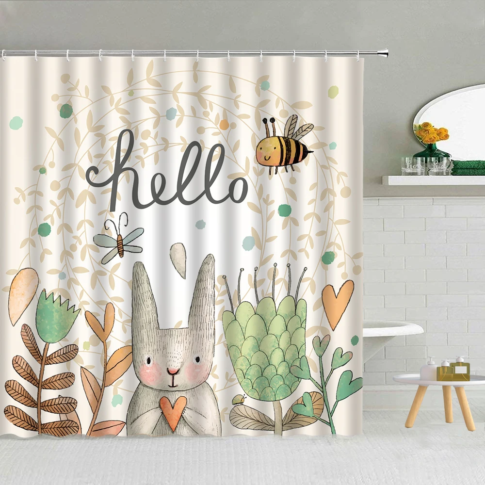 Занавеска для душа с милыми мультяшными животными фермерским домиком Кроликом
