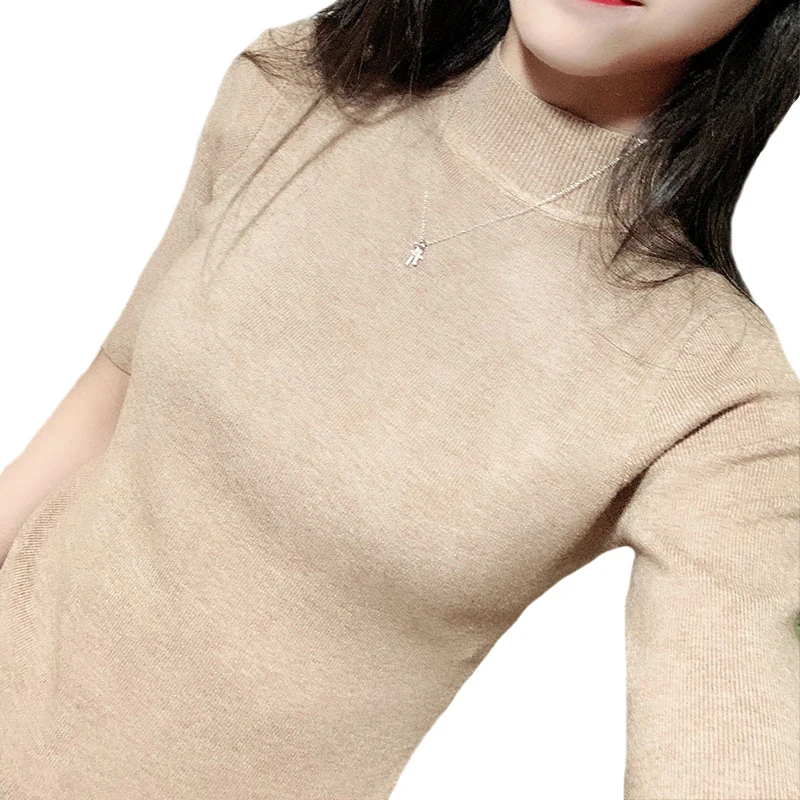 

NDUCJSI Pullovers Women Autumn Winter Half Turtleneck Sweaters Black White Solid Color Fashion Slim-fit Tight Sweater