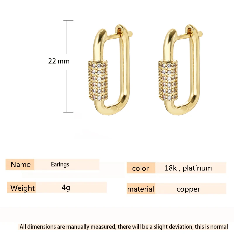 

SIPENGJEL Fashion Cubic Zircon Geometric Rectangle Paper Clip Earrings For Women Punk Rock Earrings Jewelry 2021