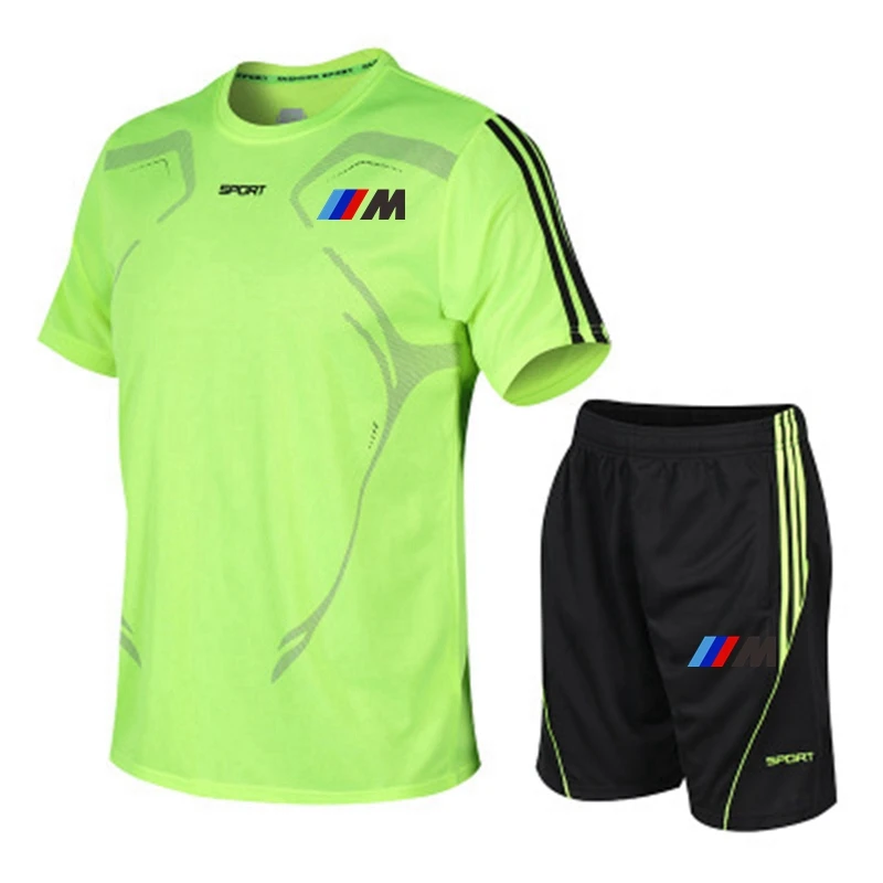 

BMW- Men`s Sportswear Set M-5XL Casual Two Pieces sport Suit Short Sleeve T-shirt+shorts Male Streetwear Tracksuit Summer