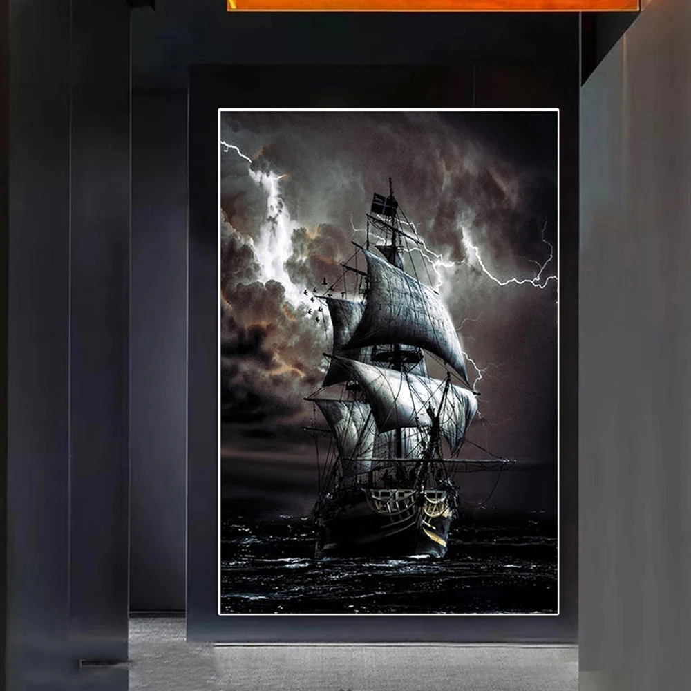 

Винтажные плакаты, черный парусник, пиратский корабль в море, Картина на холсте, принты, сосуды, настенные картины для гостиной, Декор