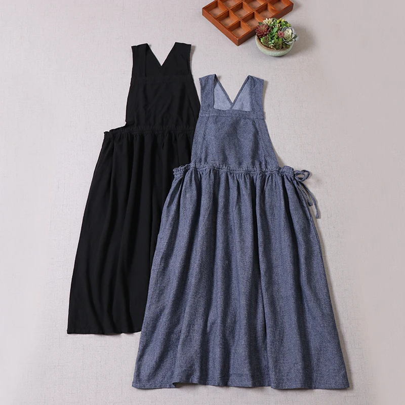 

New Autumn Women Denim Vest Dress Japan Style Mori Girl Drawstring Loose Big Size Women Sleeveless Dresses