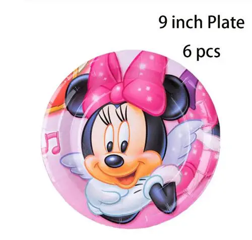 10inch plate 6pcs Вечерние украшения Минни Маус для детей, набор одноразовой посуды, бумажные салфетки, соломинки, тарелки, чашки Минни Маус, вечерние принадлежности - Цвет: 10inch plate 6pcs