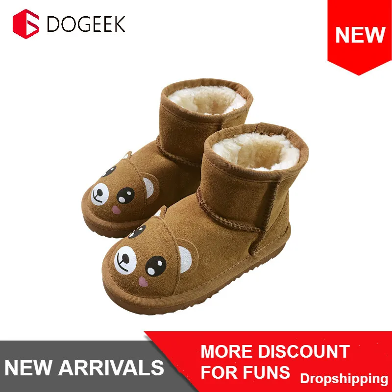 Детские зимние ботинки DOGEEK из воловьей кожи с мультяшным рисунком маленького