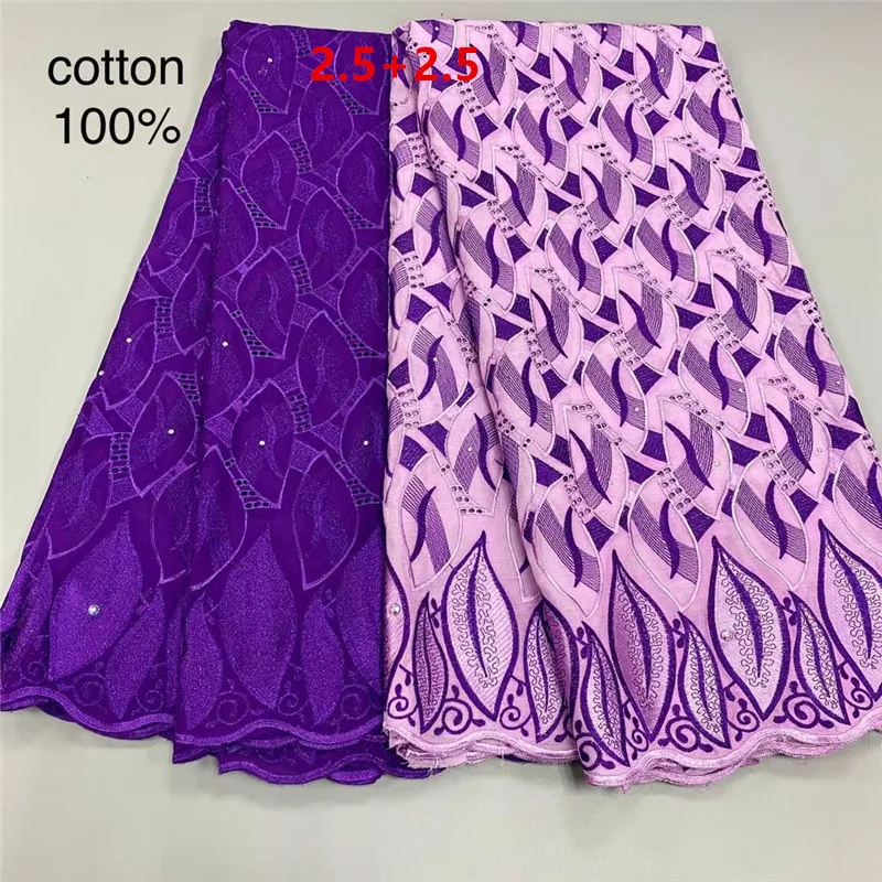 

new fashion style 2.5+2.5yards african cotton lace fabric 2021 good quality stones swiss voile lace fabric for clothes KC1082