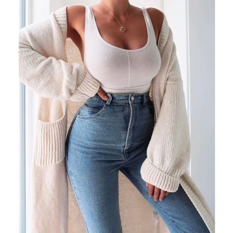 Justchicc 2019 осень-зима вязаный кардиган свитер пальто для женщин свободный длинный