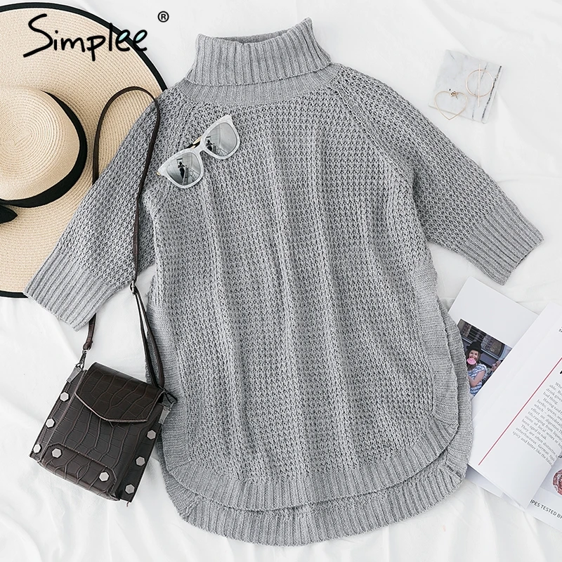 Simplee Половина рукава водолазки вязаный пуловер женщин мягкий зимний высокий