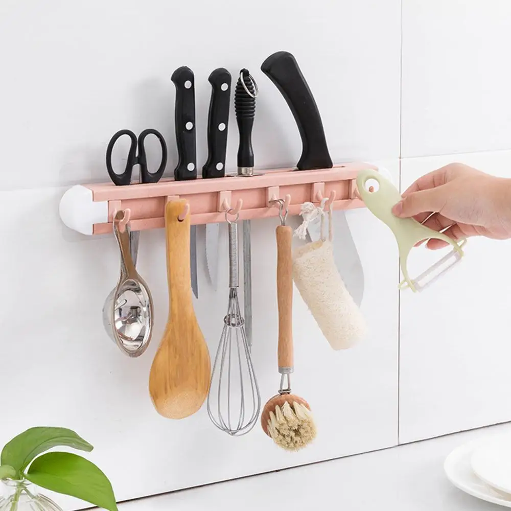 

Multifunctional 6 Hooks Holder Kitchen Storage Universal Bathroom Hanger Hooks Wall Punch-Free Rack For Kitchen Utensils