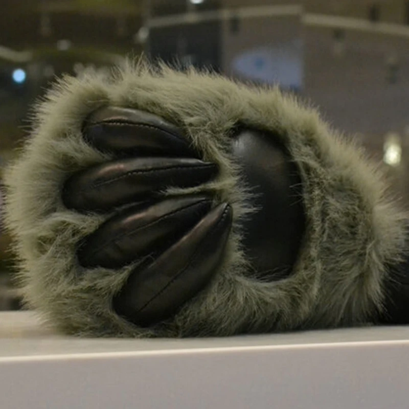 

Faux Fur Bear Wolf Paw Gloves Furry Animal Claw Mitts Halloween Cosplay Favors XX9D