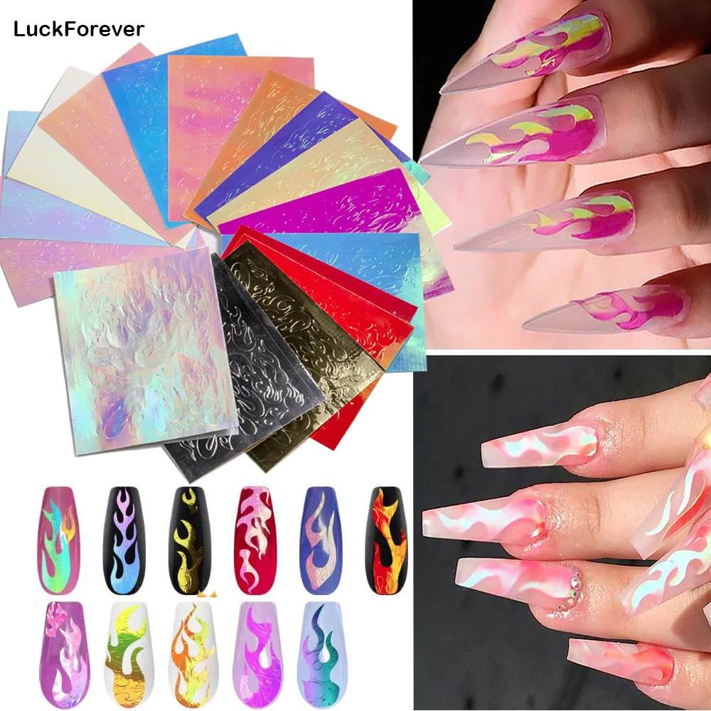 16 шт. голографические наклейки для ногтей в виде пламени|Стикеры и наклейки| |