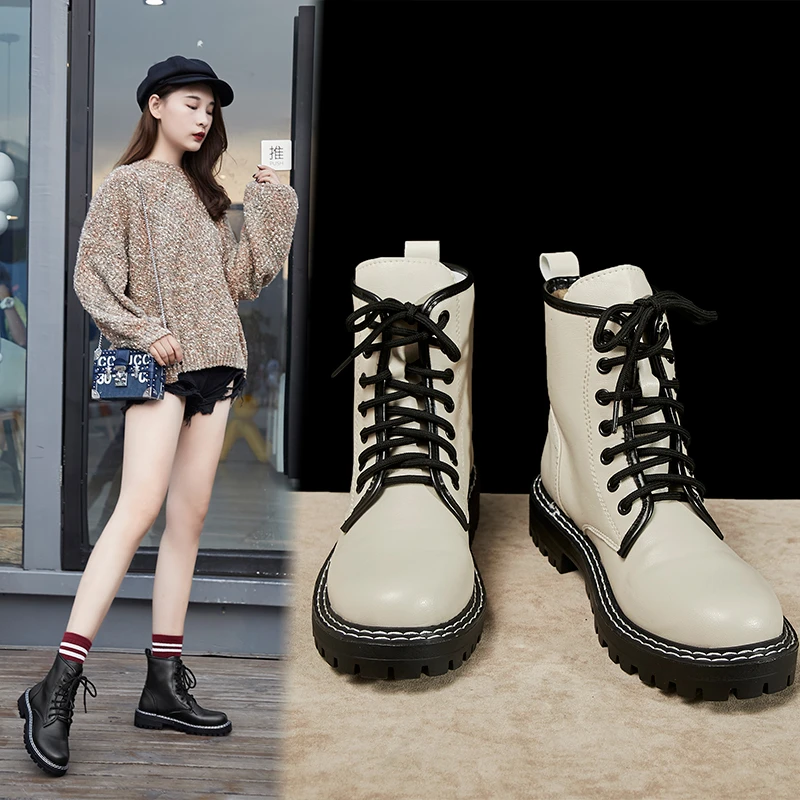 

HKYX Women's Boots British Style boots for Autumn/Winter 2021 New Fashion Thin Ankle Boots with Mid Heel Round Toe Rubber