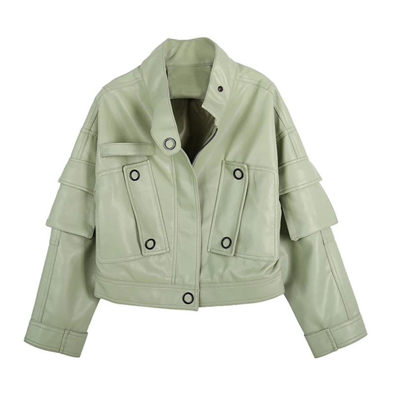 FTLZZ Осенняя короткая куртка из искусственной кожи Женская Новая повседневная