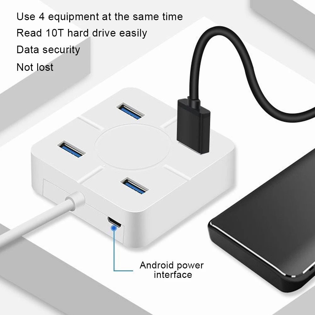 

Hub USB3.0 Splitter 4-In-1 Docking Station 4-Port Multipurpose Laptop Accessory For Expansion USB Gadgets(Black / White)