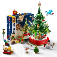 city winter holiday christmas party music box desktop decoration building blocks bricks toys gifts