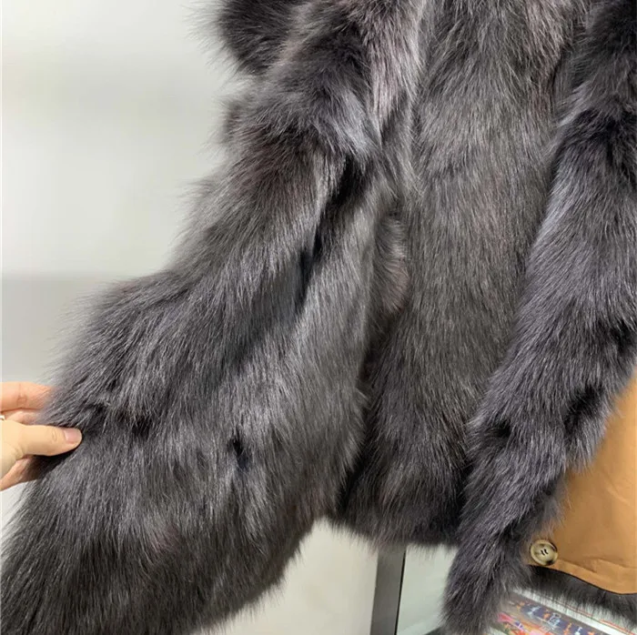 

Women Winter Warm Real Fur Outwear Detachable Natural Fox Fur Liner Parka Coat Luxury Fur Short Jacket
