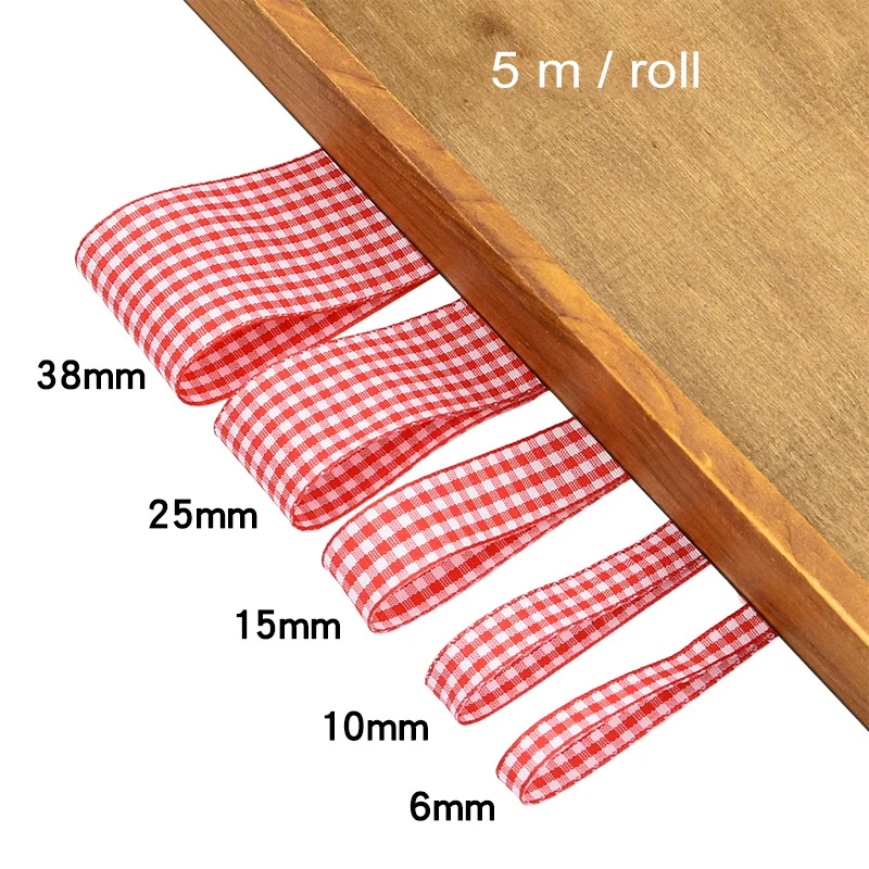 (5m/lot) Grid Lattice Printed Ribbon Gifts Bouquet Wrapping Materials Hairbow DIY Handmade Craft Lace Ribbons 6/10/15/25/38mm | Дом и сад