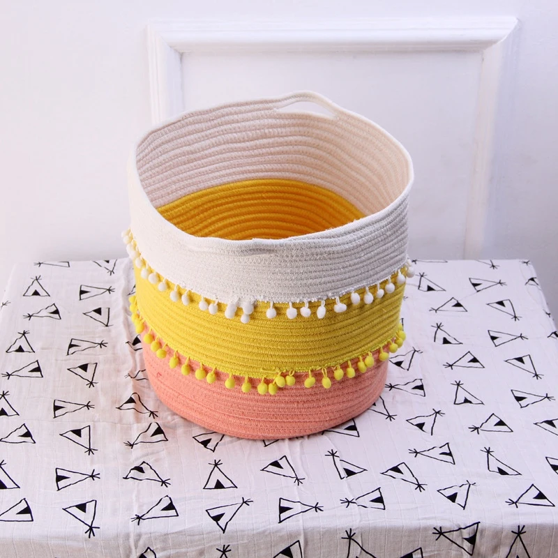 

Cotton Woven Storage Basket Storage Box Household Goods Toy Storage Bag Tassel Storage Basket Children's Toy Storage Bag