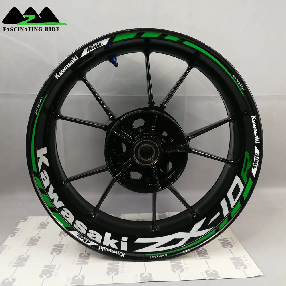 Применимо к Kawasaki ZX-6R ZX-10R ZX-14R колеса мотоцикла Стикеры, Водонепроницаемый Светоотражающие Передняя и задняя обод Стикеры