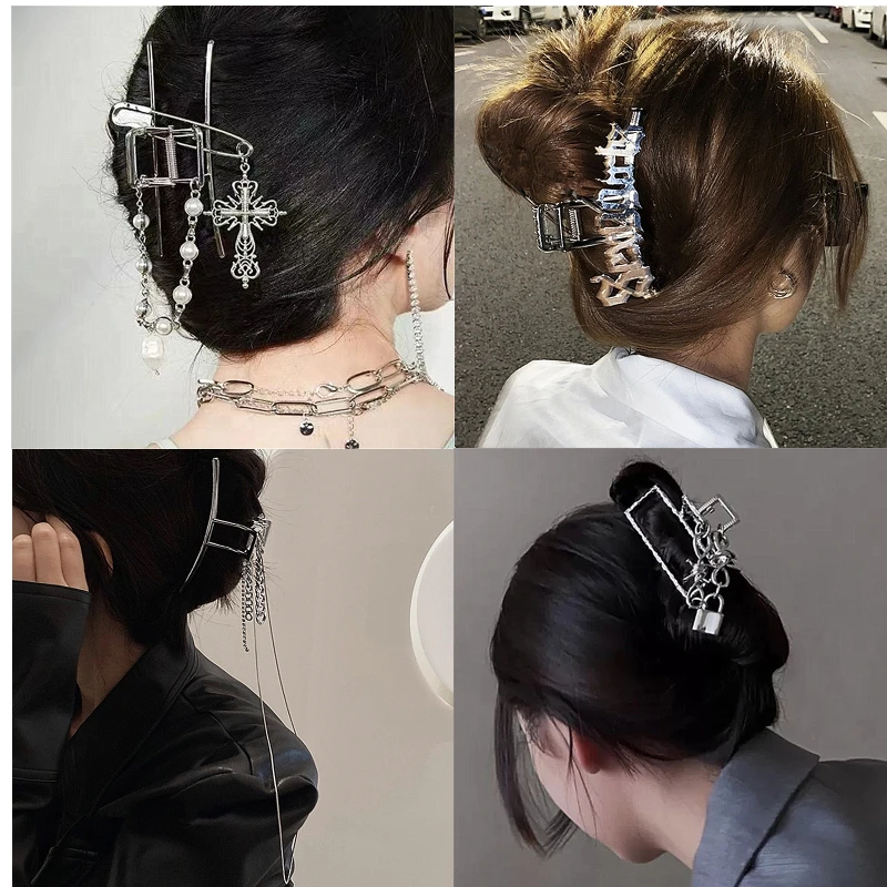 

Punk Metal Pearl Steel Clip Tassel For Women Retro Geometric Barrettes Claw Chain Hairpin Girl Hair Accessories Fashion Jewelry