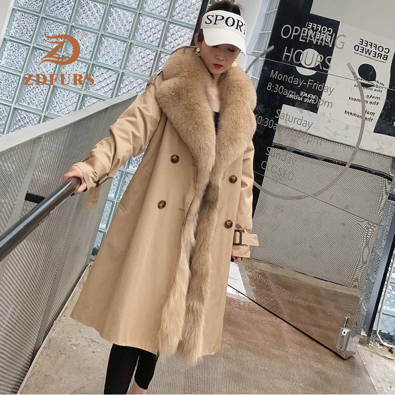ZDFURS* натуральная Рекс подкладка из кроличьего меха парка большой лисий мех воротник пальто зимняя куртка женская натуральный мех теплые толстые парки X-Long