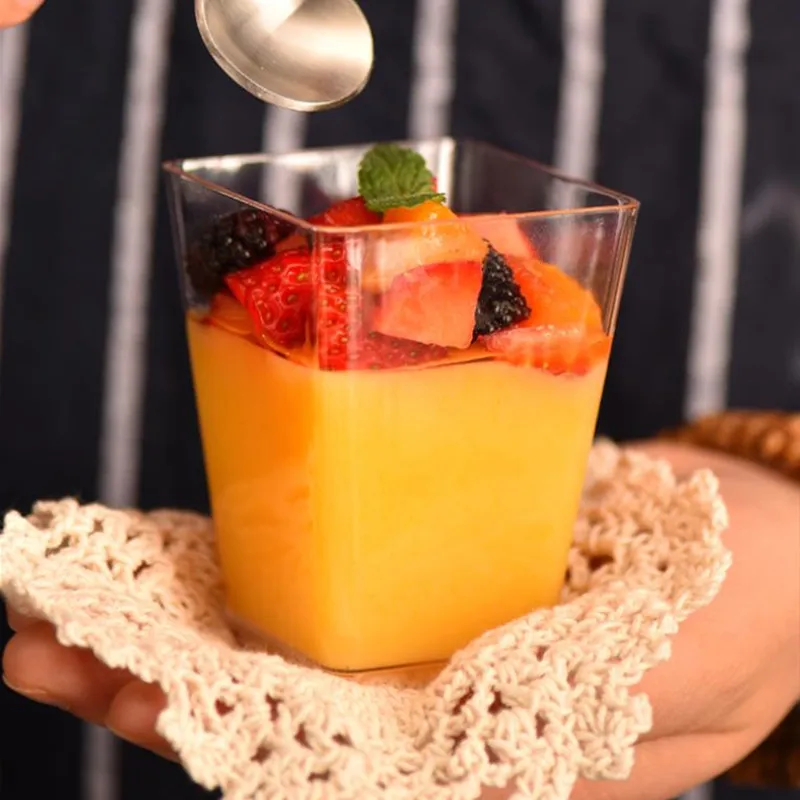 Новинка 150 мл 30 шт. пластиковая чашка квадратная для еды торта десерта кубик