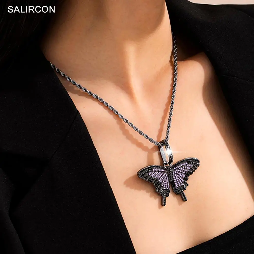 Гот эстетическое с открытыми пальцами и кристальной бабочкой кулон ожерелье для