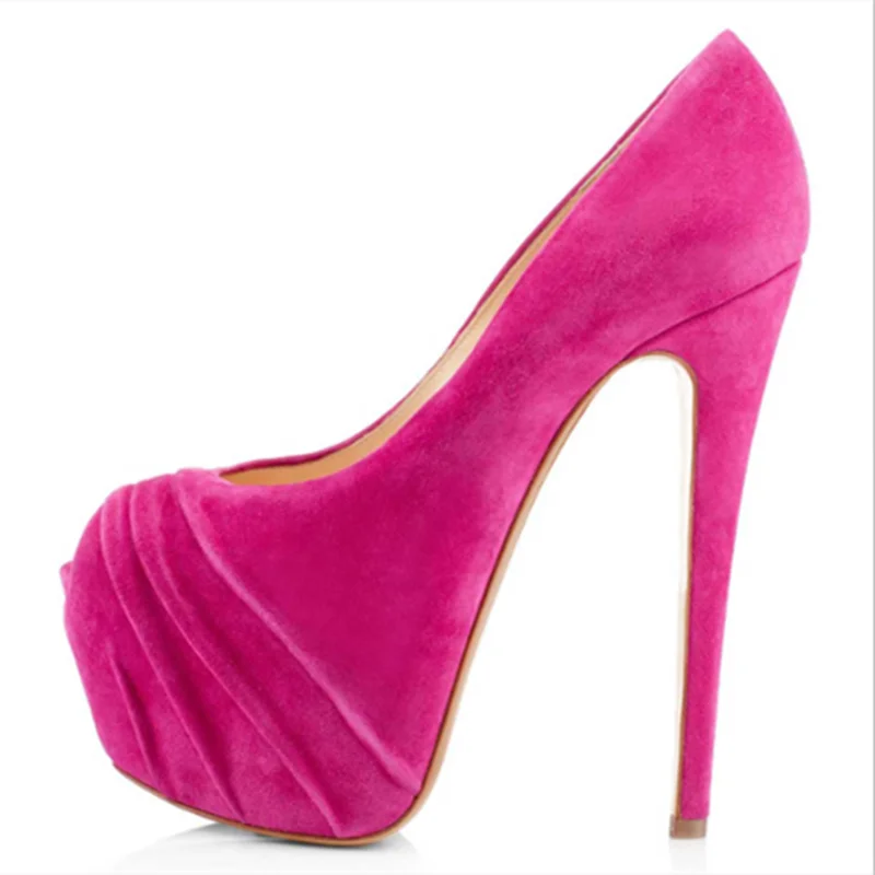 

SHOFOO shoes,Beautiful fashionable women's shoes, suede, about 15cm high-heeled women's shoes, peep toe pumps.SIZE:34-45