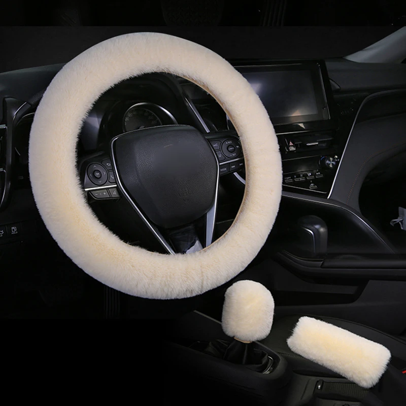 

38CM Car Steering Wheel Cover Shift Handbrake Cover Protector Decoration Winter Plush Warmth Steering Wheel Cover Auto Parts