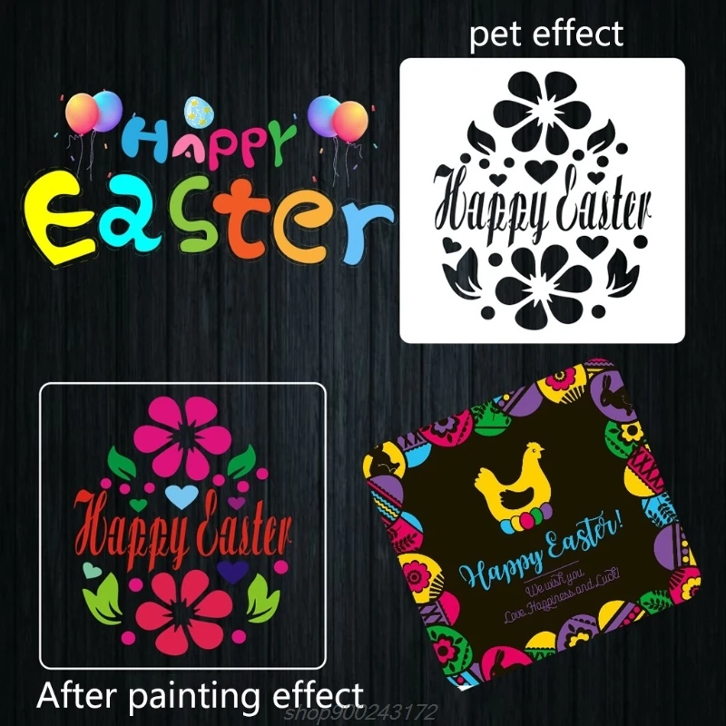 

16Pack 5.1x5.1'' Easter Drawing Stencils Templates, Washable Plastic Painting Stencils Easter Decorations Eggs F09 21 Dropship