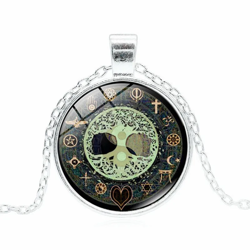 Дерево жизни колесо года Кабошон стеклянный кулон ожерелье для женщин модные